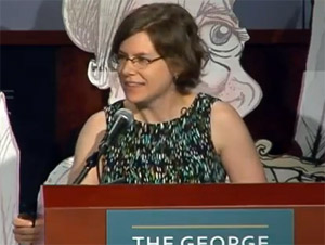 Jen Sorensen at podium at George Washington University