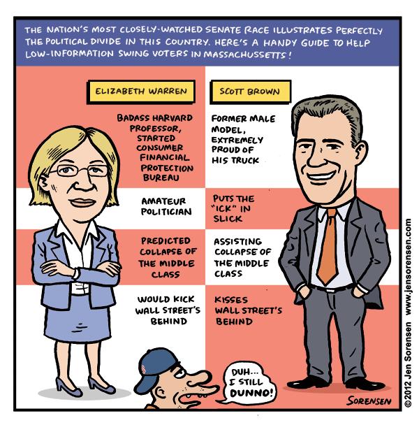 This Week’s Cartoon: Warren vs. Brown Voting Guide