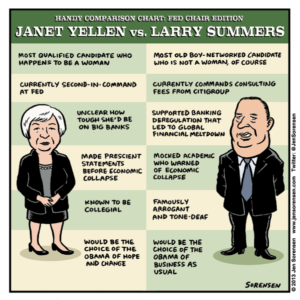 comic about Janet Yellen and Larry Summers candidates for Fed chair