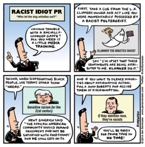 Cartoon about Donald Sterling and Cliven Bundy's remarks on race