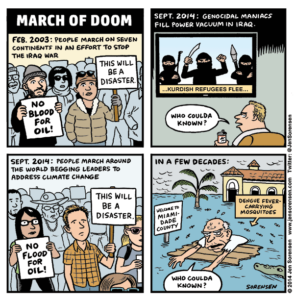 Cartoon about Iraq War protest and People's Climate March