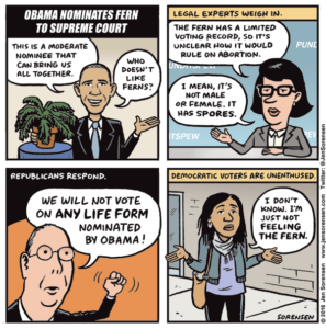 Cartoon about Obama's Supreme Court nominee Merrick Garland