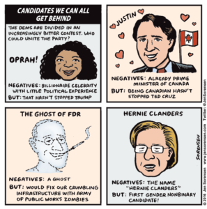 cartoon about fantasy candidates for the 2016 Democratic ticket
