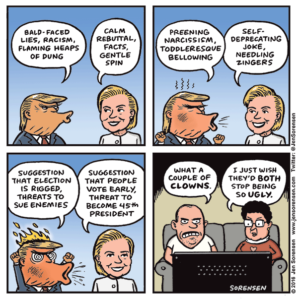 cartoon comparing Hillary Clinton and Donald Trump
