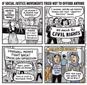 cartoon about social justice movements and the misnomer of "identity politics"