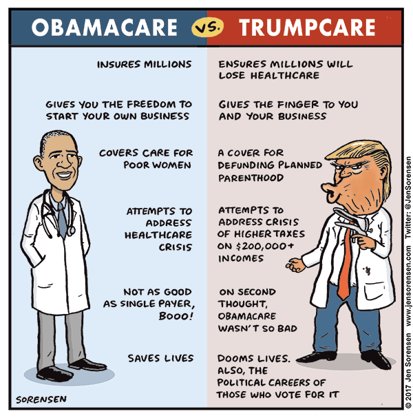 Cartoon: A handy comparison of Obamacare vs. Trumpcare