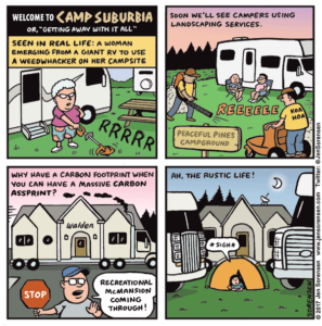 cartoon about excessively motorized camping