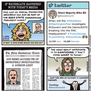 Cartoon imagining how news media would cover Watergate today