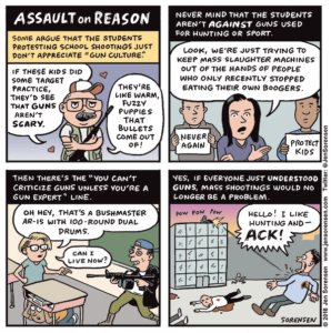 Comic about students protesting school shootings and assault weapons