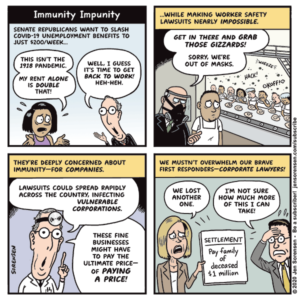 Cartoon on corporate immunity during coronavirus pandemic