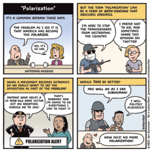 cartoon critiquing the concept of polarization as oversimplistic