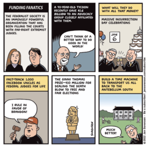 cartoon about billion dollar donation to entity related to federalist society