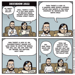 cartoon about 2022 midterms and the radicalization of the republican party