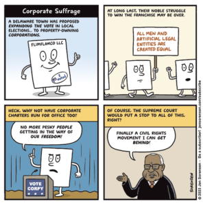 cartoon about giving corporations the right to vote in elections