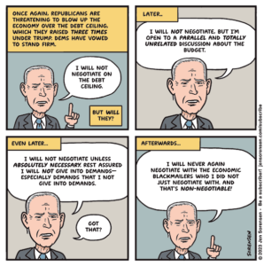 cartoon about biden engaging in debt ceiling negotiations with Republicans