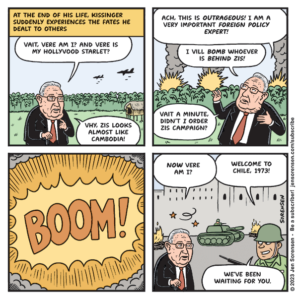 cartoon about death of Henry Kissinger