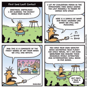 cartoon about oligarch alien landing on earth